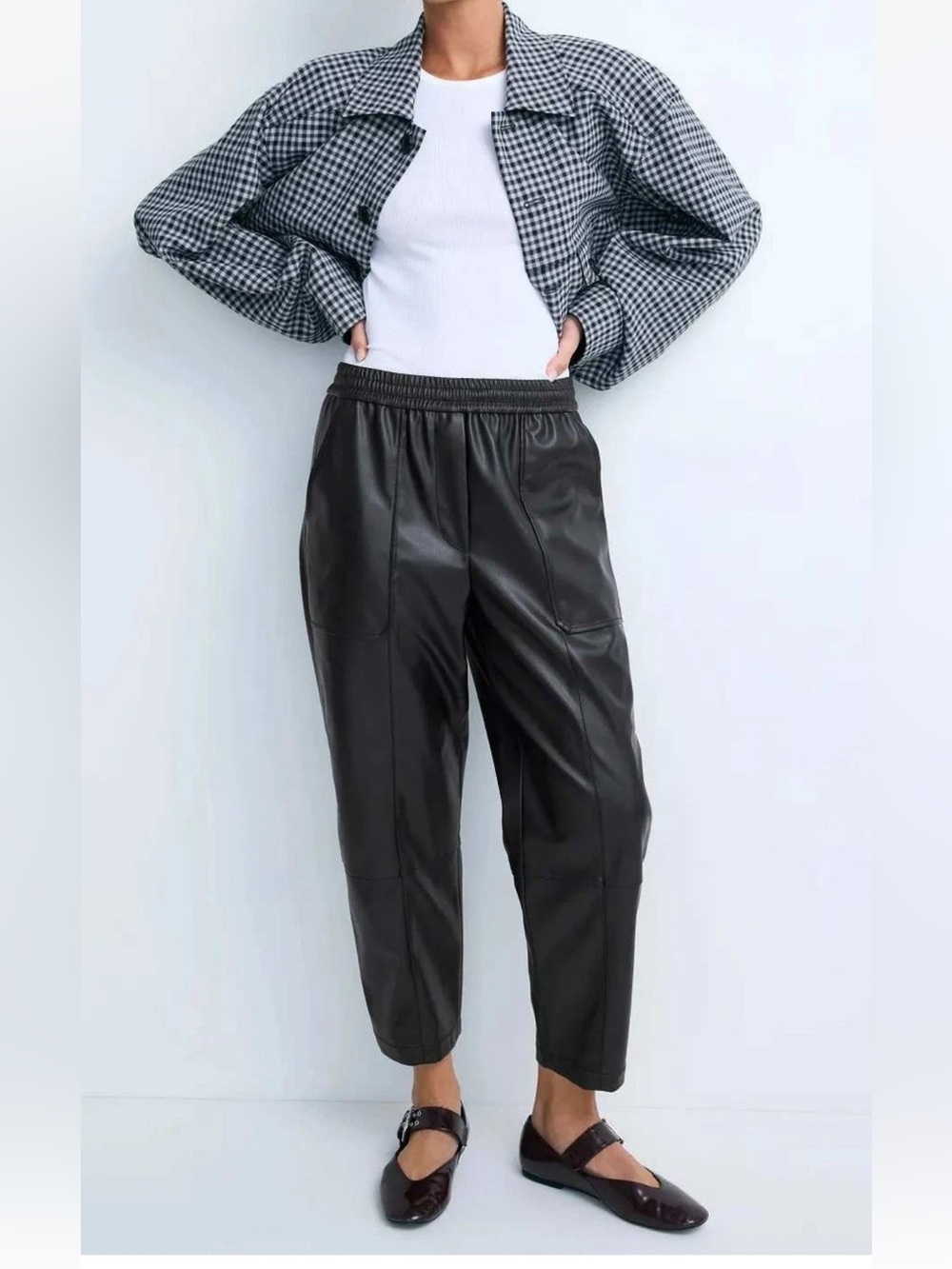 3.1 Phillip Lim Black Faux Leather Pull On Crop Pants XL